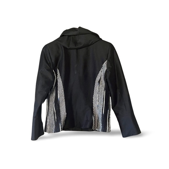 Y2K Black and Grey Patchwork Jacket With Oversized Ruffle Collar Size Medium - Picture 2 of 6